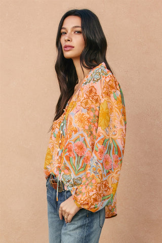 61 Jane Paisley Print Balloon Sleeve Blouse