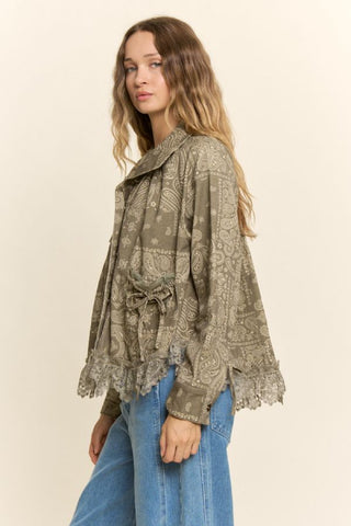 61 Jane Paisley Bandana Lace Trim Jacket