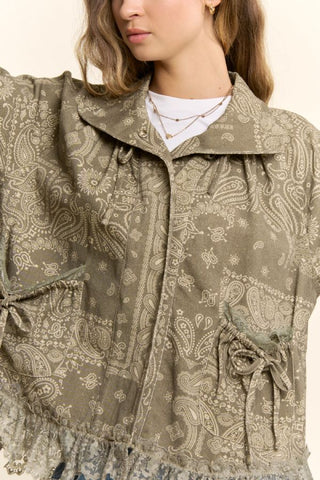 61 Jane Paisley Bandana Lace Trim Jacket