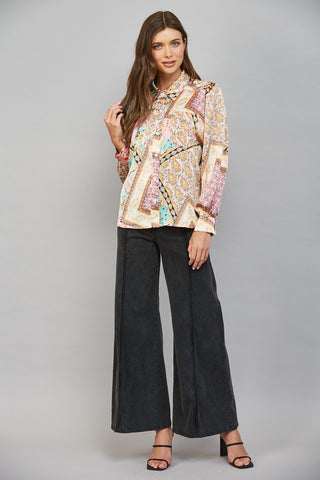 61 Jane Patchwork Printed Button Up Blouse