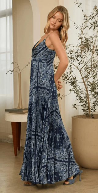 61 Jane Pleated Bandana Print Maxi Dress