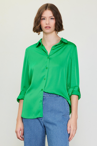61 Jane RECYCLED CLASSIC SATIN BUTTON DOWN BLOUSE - Premium Shirts & Tops at Lonnys NY - Just $65! Shop Womens clothing now 