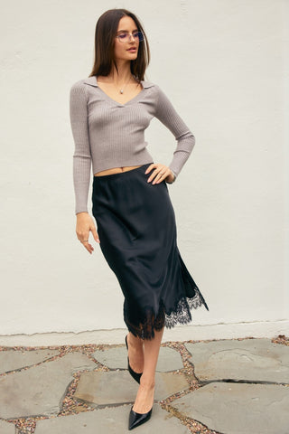 61 Jane Satiny Lace Hem Pencil Skirt