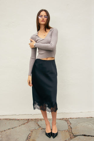61 Jane Satiny Lace Hem Pencil Skirt