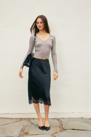 61 Jane Satiny Lace Hem Pencil Skirt