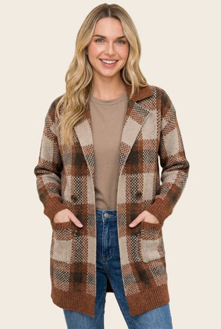 61 Jane Tailor Collar Checker Heavy Sweater Cardigan