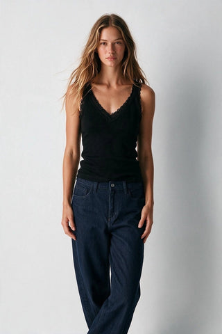 61 Jane Ribbed Lace Trim V Neck Tank Top