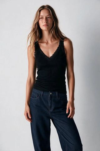 61 Jane Ribbed Lace Trim V Neck Tank Top