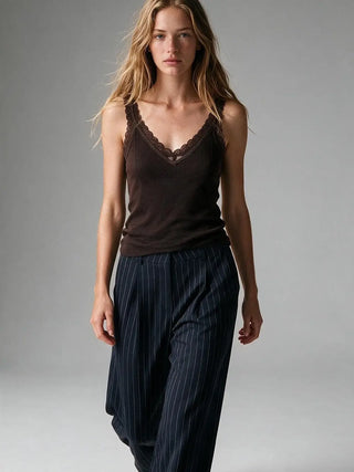 61 Jane Ribbed Lace Trim V Neck Tank Top