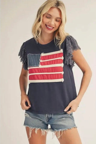 61 Jane Lace Sleeve Flag T-Shirt