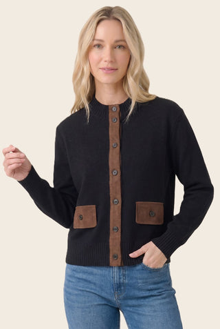 61 Jane mock Neck Suede Trim Sweater Jacket