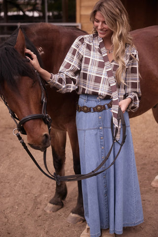 61 Jane Plaid Tie Neck Blouse