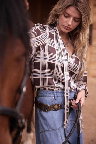 61 Jane Plaid Tie Neck Blouse