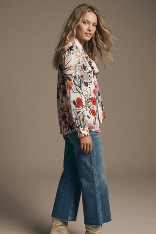 61 Jane Floral Print Satiny Tie Neck Blouse