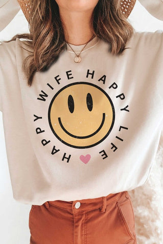 HAPPY WIFE HAPPY LIFE Graphic Sweatshirt *Online Only* - Premium  at Lonnys NY - Just $66.63! Shop Womens clothing now 