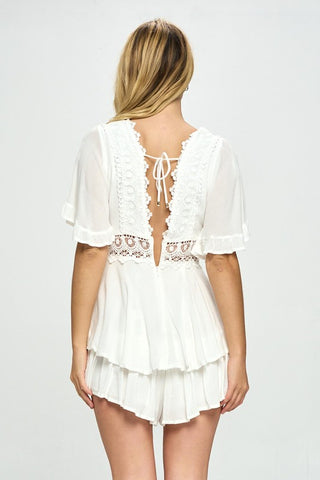 Flutter Sleeved Rompter with Crochet Trim - Premium romper at Lonnys NY - Just $75.50! Shop Womens clothing now 