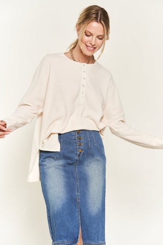 Button down side slit pullover knit top  *Online Only* - Premium  at Lonnys NY - Just $79.63! Shop Womens clothing now 