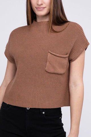 Mock Neck Short Sleeve Cropped Sweater  *Online Only* - Premium  from ZENANA - Just $35! Shop now 