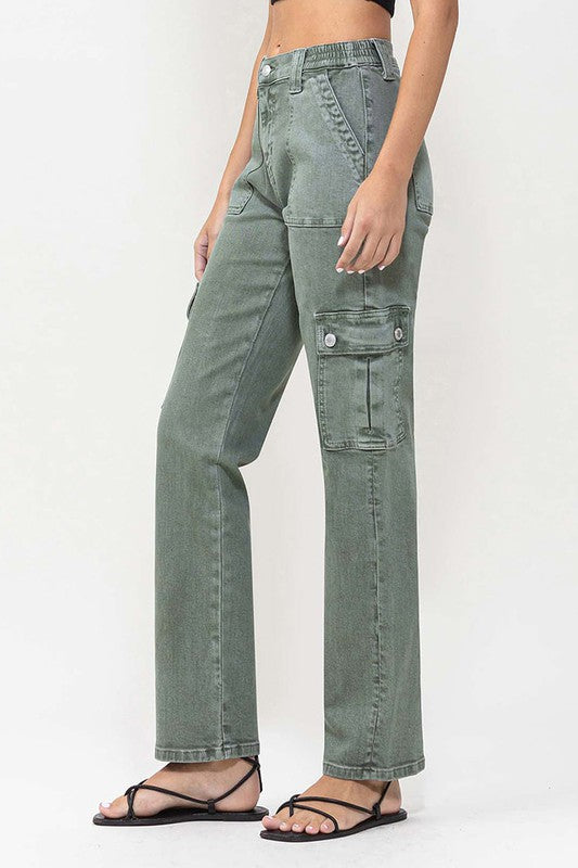 Flying Monkey Mid Rise Straight Jeans with Cargo Pocket Detail *Online Only* - Premium  from VERVET by Flying Monkey - Just $81! Shop now at Lonnys NY