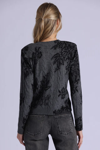 Minnie Rose Printed Lace Cashmere Sweatr