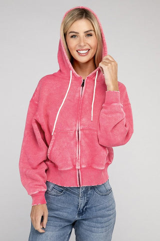 Acid Wash Fleece Cropped Zip-Up Hoodie *Online Only* - Premium sweatshirt from ZENANA - Just $48! Shop now 