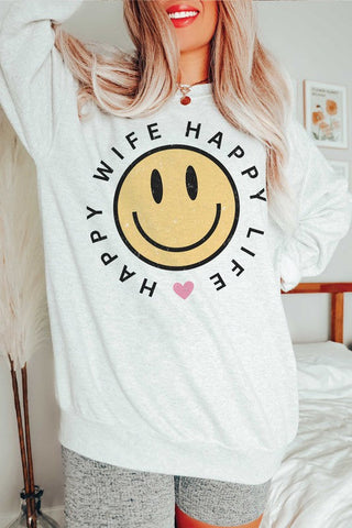 HAPPY WIFE HAPPY LIFE Graphic Sweatshirt *Online Only* - Premium  at Lonnys NY - Just $66.63! Shop Womens clothing now 