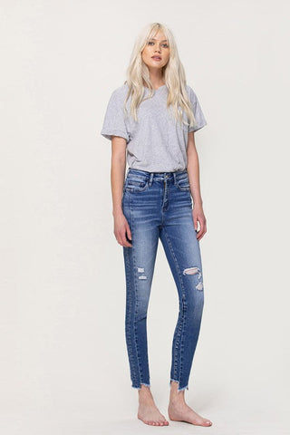 Flying Monkey HIGH RISE ANKLE SKINNY W UNEVEN HEM DETAIL *Online Only* - Premium  at Lonnys NY - Just $75.55! Shop Womens clothing now 