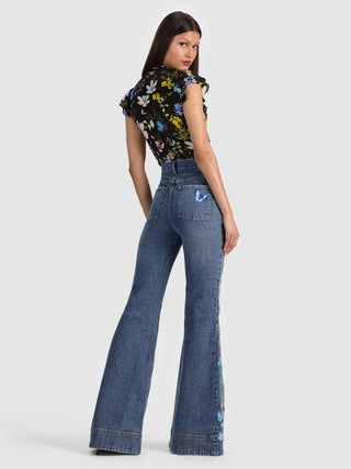Alice + Olivia Beautiful Embellished Bell Jeans