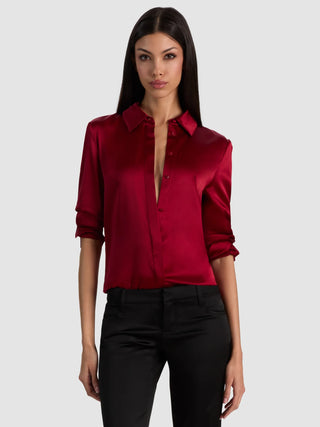 Alice + Olivia Brady Slim Button Down Silk Blouse