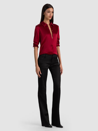 Alice + Olivia Brady Slim Button Down Silk Blouse