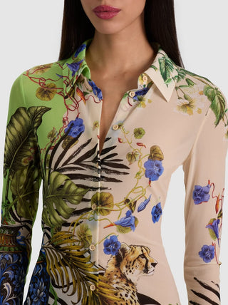 Alice + Olivia Jade Mesh Button Down Shirt