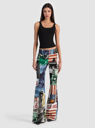 Alice + Olivia Kai Printed Low Rise Bootcut Jeans