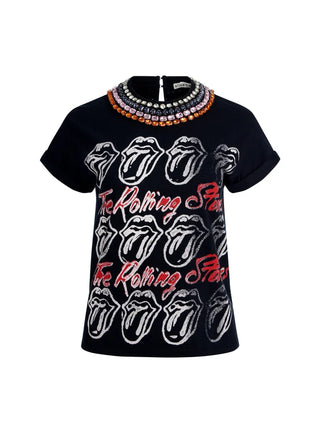 Alice + Olivia Maxie Embellished Rolling Stones Band Tee