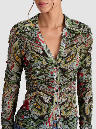 Alice + Olivia Portia Ruched Button Down Shirt