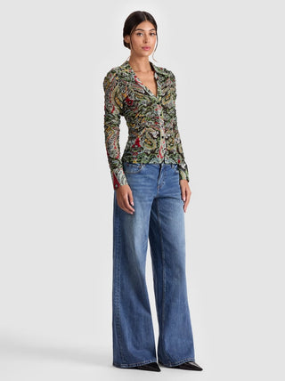 Alice + Olivia Portia Ruched Button Down Shirt