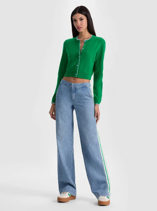 Alice + Olivia Xander Low-Rise Straight Leg Stripe Jeans