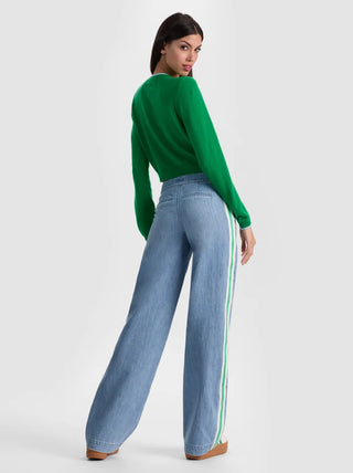 Alice + Olivia Xander Low-Rise Straight Leg Stripe Jeans