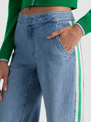 Alice + Olivia Xander Low-Rise Straight Leg Stripe Jeans