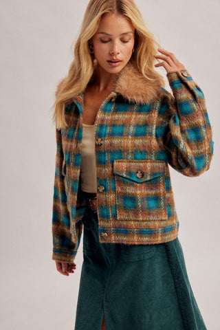 American Poet Detachable Faux Fur Plaid Jacket