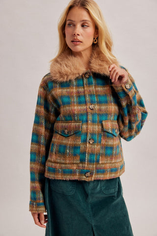 American Poet Detachable Faux Fur Plaid Jacket