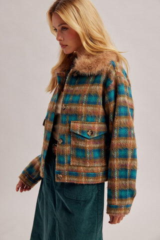 American Poet Detachable Faux Fur Plaid Jacket