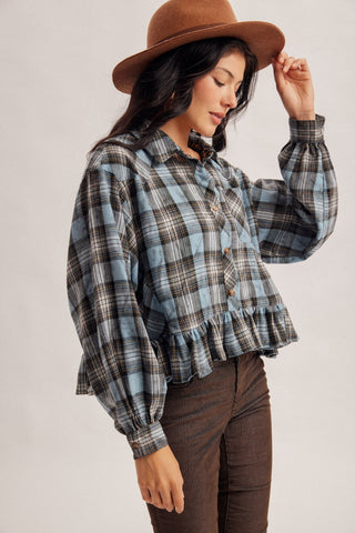 American Poet Frilled Button Down Checker Shirt