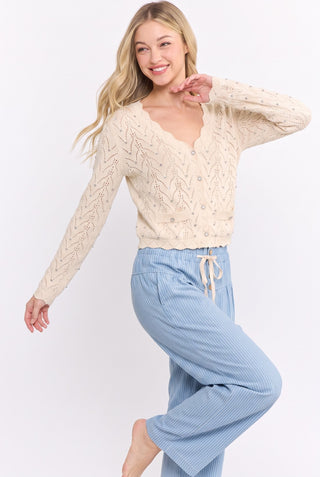 American Poet Pearl Button Cable Knit Cardigan
