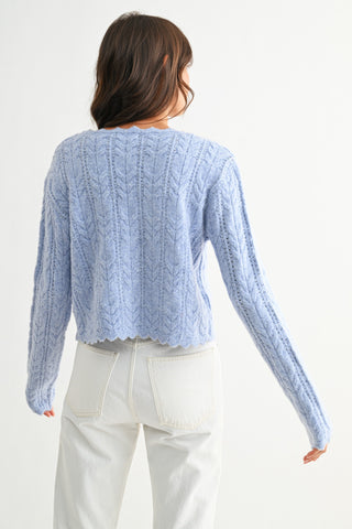 American Poet Scallop Hem Cable Cardigan
