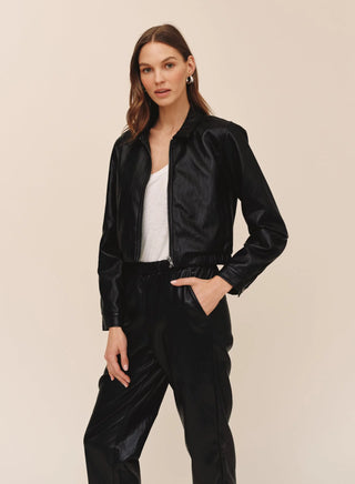 Bella Dahl Faux Leather Cropped Bomber Jacket