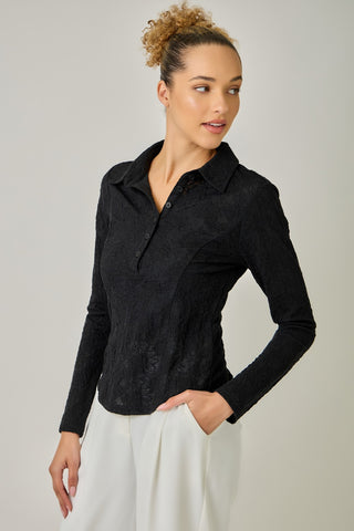 Better Days Lace Polo Neck Button Up Shirt