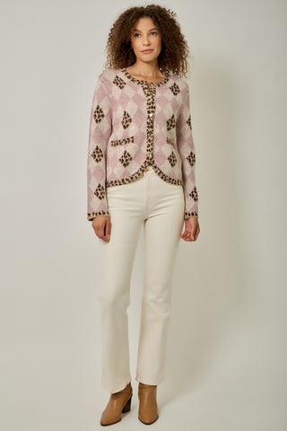 Better Days Argyle Leopard Sweater Cardigan
