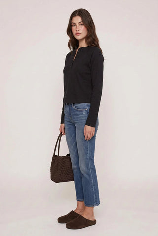 Bobi Boxy Cropped Henley Shirt