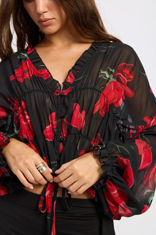 Born in March Floral Button Front Blouse