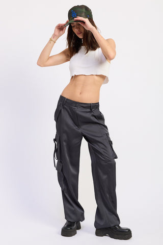 Born in March Satin Cargo Jogger Pants